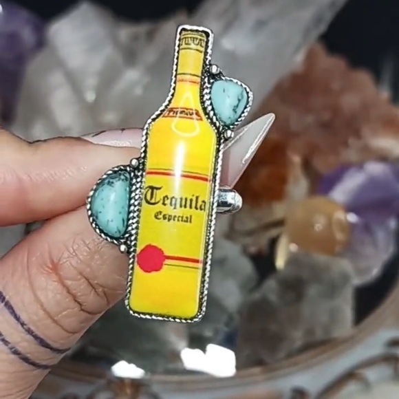 2/$30🌵 Tequila Especial Silver Turquoise Stone Adjustable Alcohol Southwestern - Picture 3 of 15
